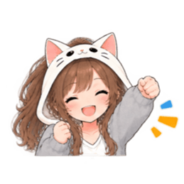 被り物 ねこ女子のきまぐれ日常 40種類 Slack・Teams・Discord カスタム絵文字 38