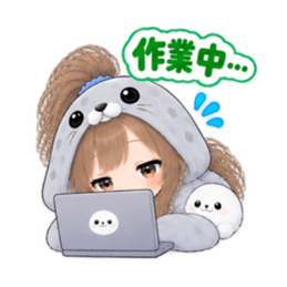 アザラシ女子 ぐでぐで日常 もふもふ40種類 Slack・Teams・Discord カスタム絵文字 11