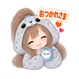 アザラシ女子 ぐでぐで日常 もふもふ40種類 Slack・Teams・Discord カスタム絵文字 28