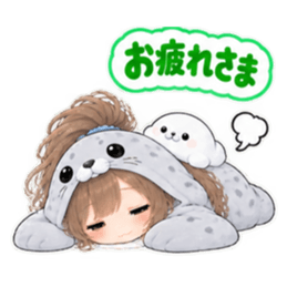 アザラシ女子 ぐでぐで日常 もふもふ40種類 Slack・Teams・Discord カスタム絵文字 36