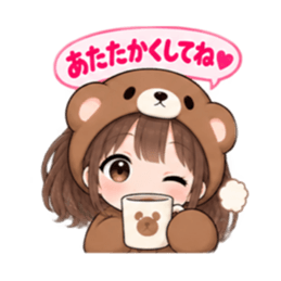 くま女子の日常 癒しもふもふ被り物 40種類 Slack・Teams・Discord カスタム絵文字 13