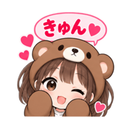 くま女子の日常 癒しもふもふ被り物 40種類 Slack・Teams・Discord カスタム絵文字 15