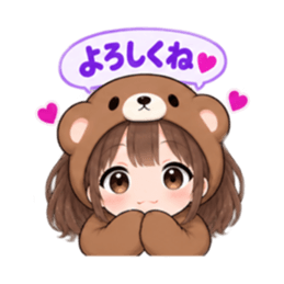 くま女子の日常 癒しもふもふ被り物 40種類 Slack・Teams・Discord カスタム絵文字 16
