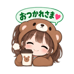 くま女子の日常 癒しもふもふ被り物 40種類 Slack・Teams・Discord カスタム絵文字 26