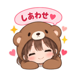 くま女子の日常 癒しもふもふ被り物 40種類 Slack・Teams・Discord カスタム絵文字 39