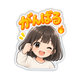 【もこもこシール風】 普通の女の子 40種類 Slack・Teams・Discord カスタム絵文字 24