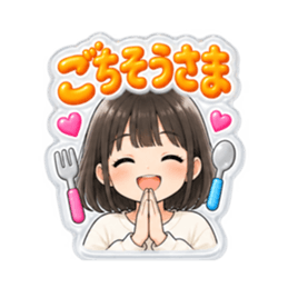 【もこもこシール風】 普通の女の子 40種類 Slack・Teams・Discord カスタム絵文字 40