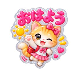 もこもこシール風小学生こねこちゃん16種類 Slack・Teams・Discord カスタム絵文字 1
