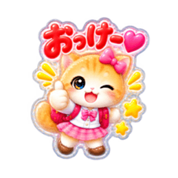 もこもこシール風小学生こねこちゃん16種類 Slack・Teams・Discord カスタム絵文字 4