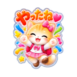 もこもこシール風小学生こねこちゃん16種類 Slack・Teams・Discord カスタム絵文字 5