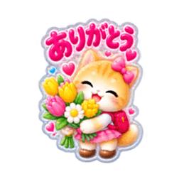もこもこシール風小学生こねこちゃん16種類 Slack・Teams・Discord カスタム絵文字 8