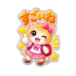 もこもこシール風小学生こねこちゃん16種類 Slack・Teams・Discord カスタム絵文字 15