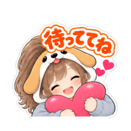 犬の被り物女子♡時間・待ち合わせスタンプ Slack・Teams・Discord カスタム絵文字 26