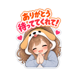 犬の被り物女子♡時間・待ち合わせスタンプ Slack・Teams・Discord カスタム絵文字 40