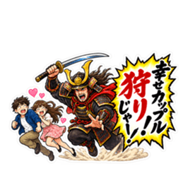 武士の「〜狩りじゃー！」おもしろスタンプ Slack・Teams・Discord カスタム絵文字 1