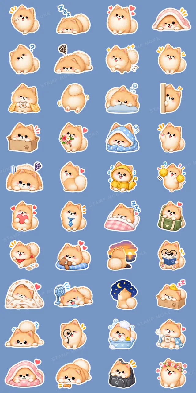 もふもふポメラニアン癒しスタンプ 40種類 - 収録スタンプ一覧