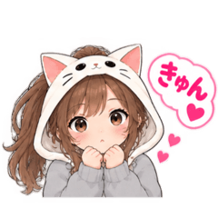 被り物 ねこ女子のきまぐれ日常 40種類 - LINE スタンプ | LINE STORE